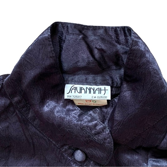 Vintage Savannah navy blue 1/4 button down mock neck cuff long sleeve blouse - Picture 4 of 7